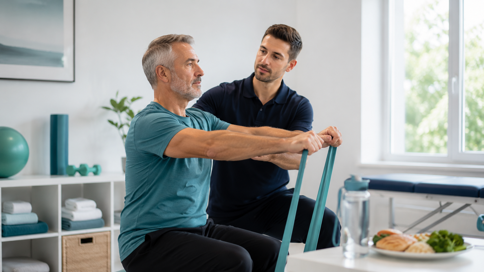 Persona adulta realizando ejercicios de fuerza para ayudar a conservar la masa muscular